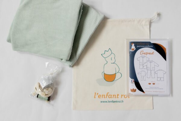 gaspard kit pyj rayé + velours céladon